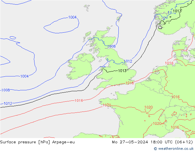 Pressione al suolo Arpege-eu lun 27.05.2024 18 UTC