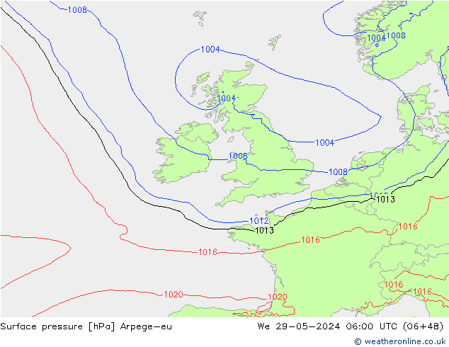 Pressione al suolo Arpege-eu mer 29.05.2024 06 UTC