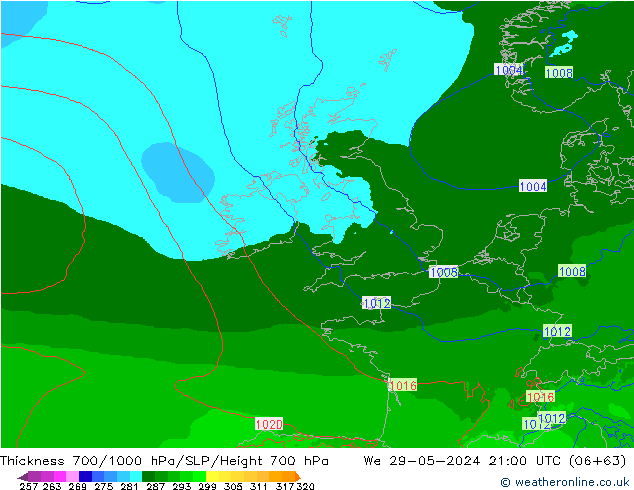 Thck 700-1000 hPa Arpege-eu St 29.05.2024 21 UTC