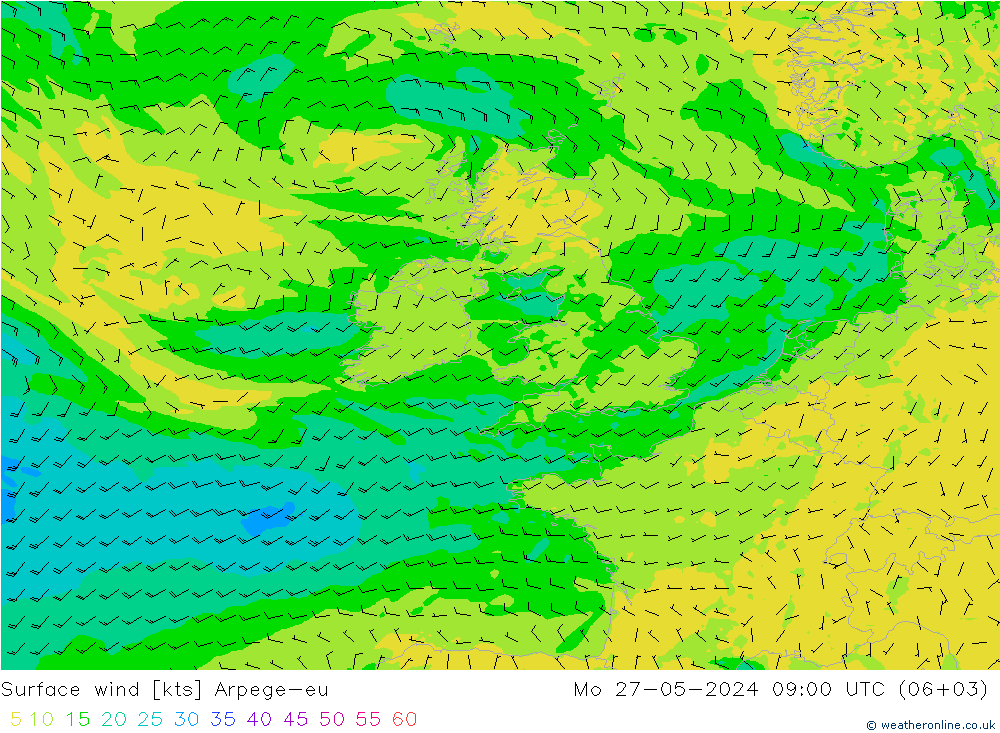 Vento 10 m Arpege-eu lun 27.05.2024 09 UTC