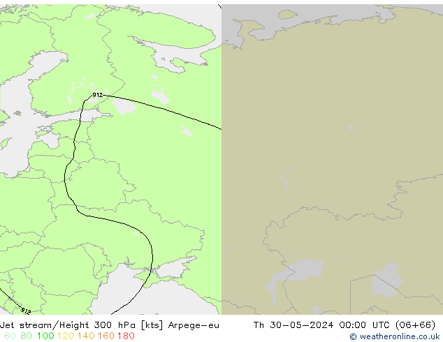 Jet stream/Height 300 hPa Arpege-eu Čt 30.05.2024 00 UTC