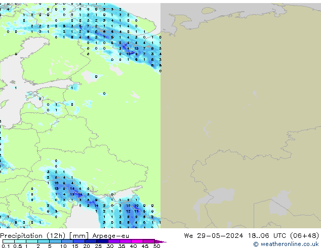 Totale neerslag (12h) Arpege-eu wo 29.05.2024 06 UTC