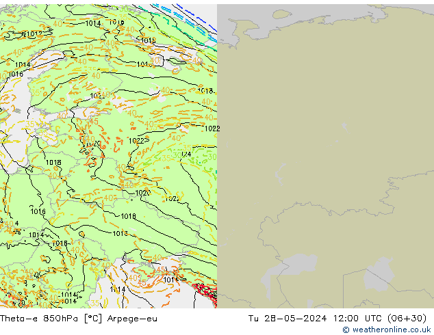 Theta-e 850hPa Arpege-eu mar 28.05.2024 12 UTC