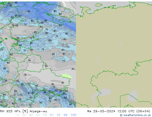 RH 925 hPa Arpege-eu We 29.05.2024 12 UTC