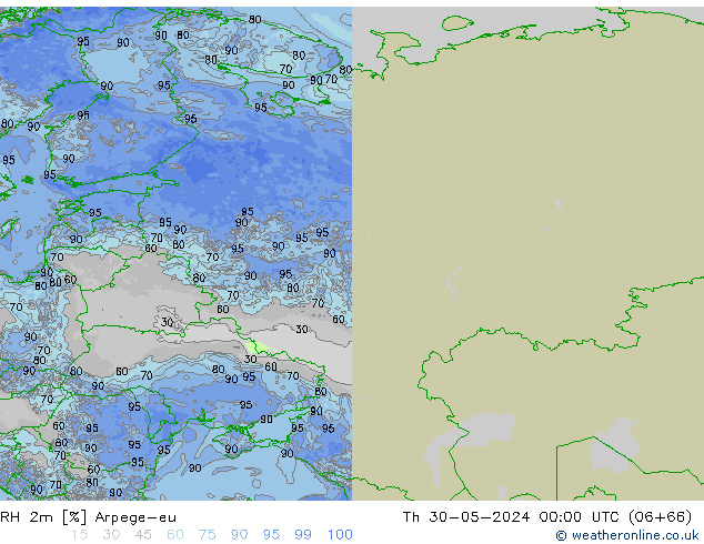 RH 2m Arpege-eu Čt 30.05.2024 00 UTC