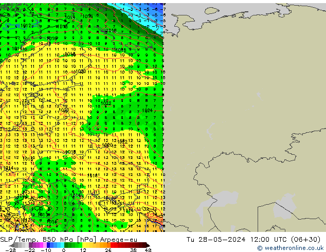 SLP/Temp. 850 hPa Arpege-eu mar 28.05.2024 12 UTC