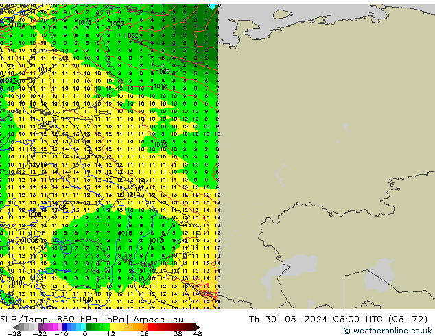 SLP/Temp. 850 hPa Arpege-eu Do 30.05.2024 06 UTC