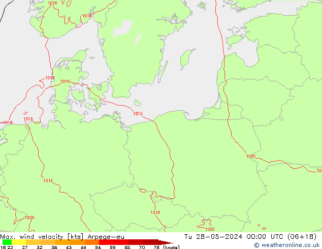 Max. wind snelheid Arpege-eu di 28.05.2024 00 UTC
