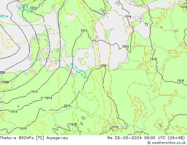 Theta-e 850hPa Arpege-eu Çar 29.05.2024 06 UTC