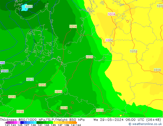 Thck 850-1000 hPa Arpege-eu We 29.05.2024 06 UTC