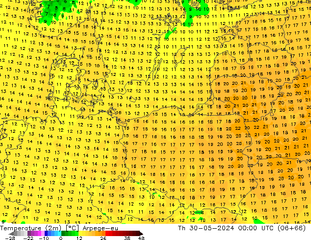 Temperature (2m) Arpege-eu Th 30.05.2024 00 UTC