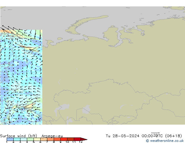 Vento 10 m (bft) Arpege-eu mar 28.05.2024 00 UTC