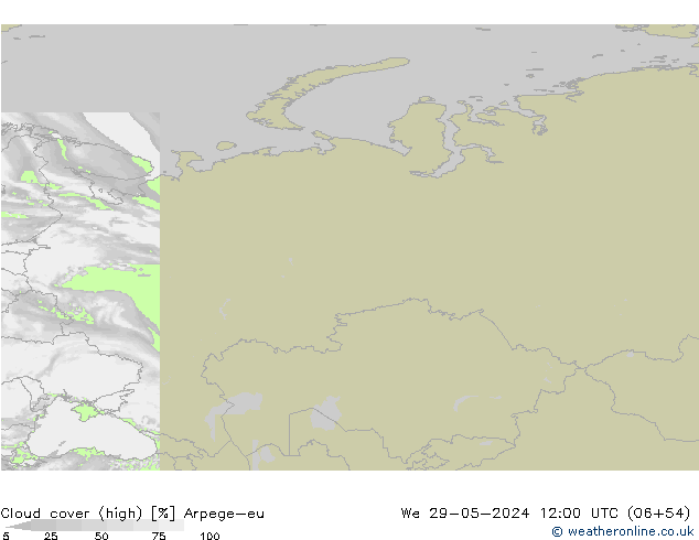 Cloud cover (high) Arpege-eu We 29.05.2024 12 UTC