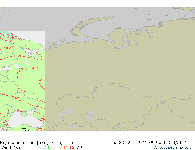 High wind areas Arpege-eu Tu 28.05.2024 00 UTC