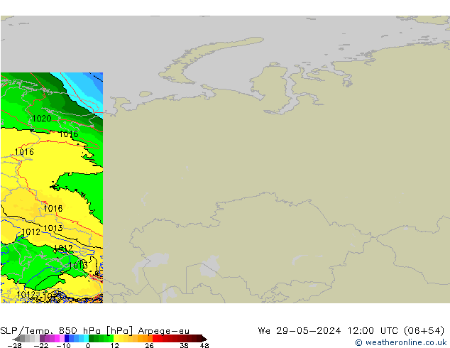 SLP/Temp. 850 hPa Arpege-eu mié 29.05.2024 12 UTC