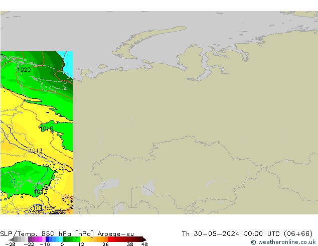 SLP/Temp. 850 hPa Arpege-eu Th 30.05.2024 00 UTC
