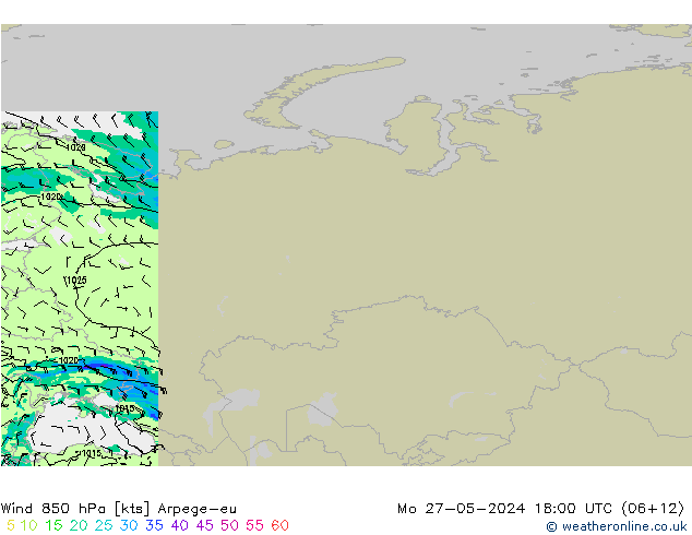 Wind 850 hPa Arpege-eu Mo 27.05.2024 18 UTC