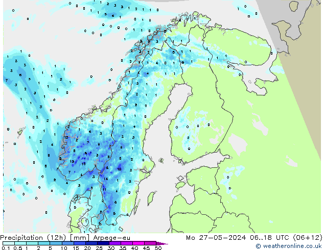 Precipitation (12h) Arpege-eu Mo 27.05.2024 18 UTC