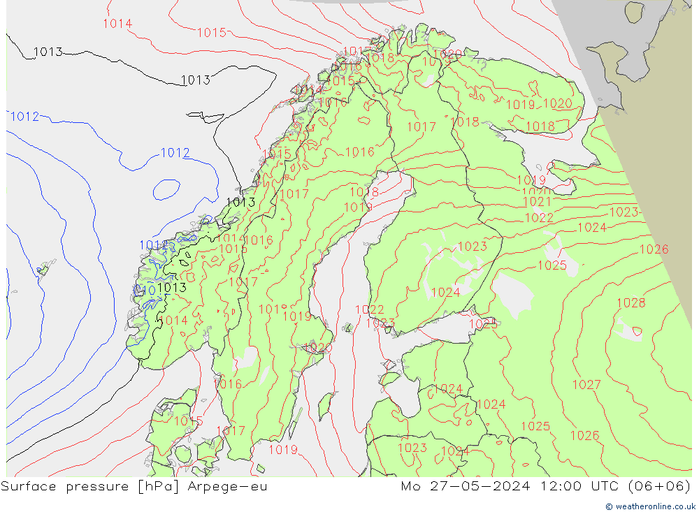 Atmosférický tlak Arpege-eu Po 27.05.2024 12 UTC