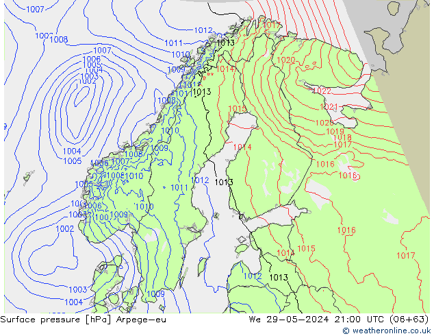 pressão do solo Arpege-eu Qua 29.05.2024 21 UTC