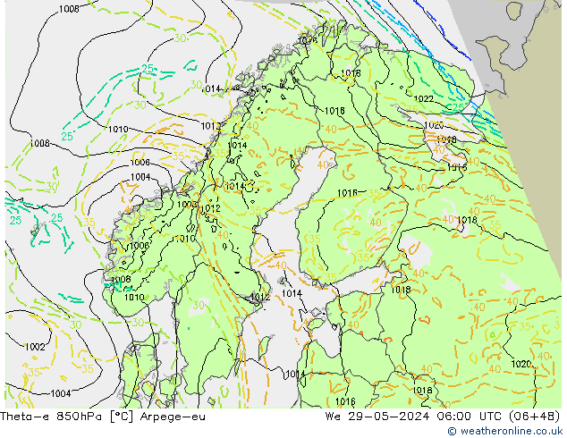 Theta-e 850hPa Arpege-eu Qua 29.05.2024 06 UTC