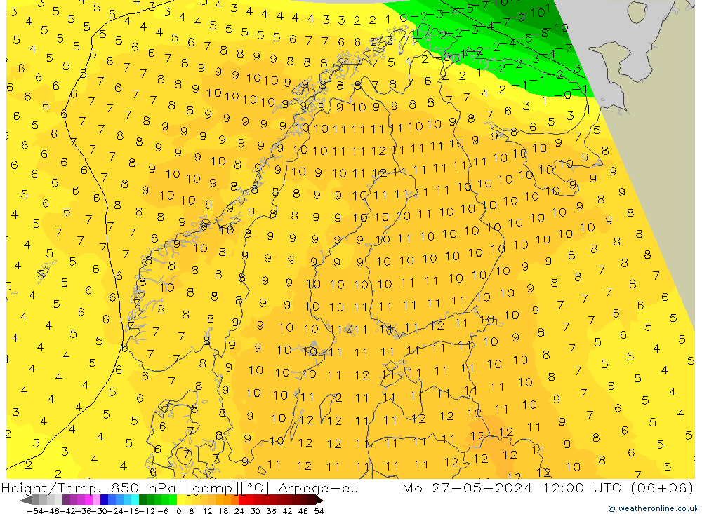 Height/Temp. 850 hPa Arpege-eu Mo 27.05.2024 12 UTC