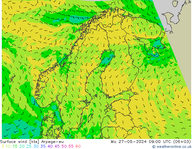 Surface wind Arpege-eu Mo 27.05.2024 09 UTC