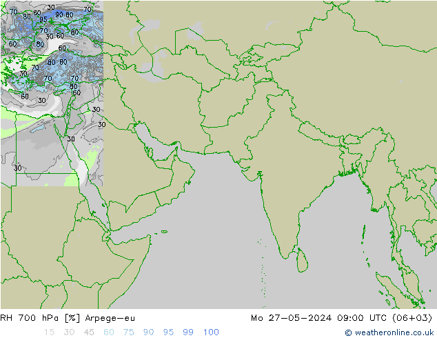 Humedad rel. 700hPa Arpege-eu lun 27.05.2024 09 UTC