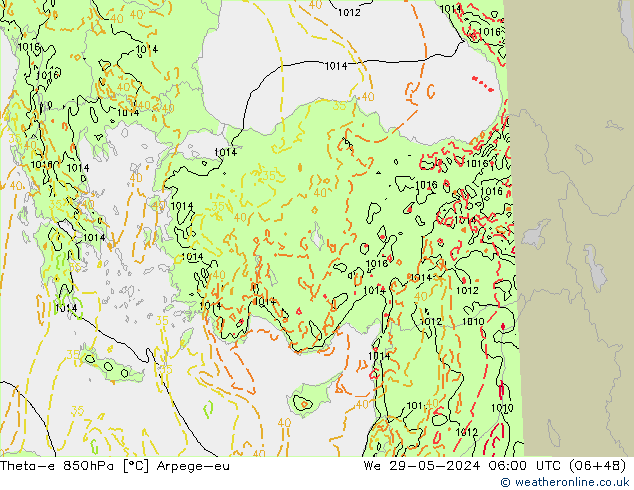 Theta-e 850hPa Arpege-eu  29.05.2024 06 UTC