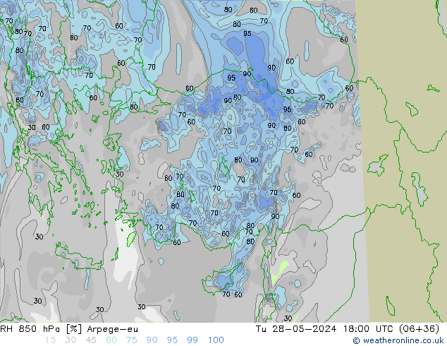 RH 850 hPa Arpege-eu Ter 28.05.2024 18 UTC