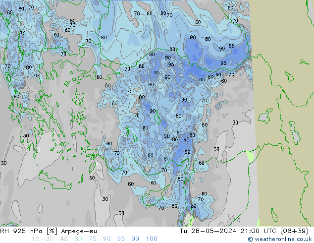 RH 925 hPa Arpege-eu wto. 28.05.2024 21 UTC