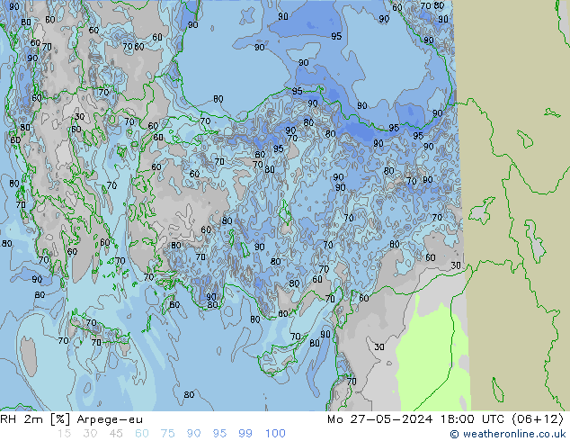 Humidité rel. 2m Arpege-eu lun 27.05.2024 18 UTC