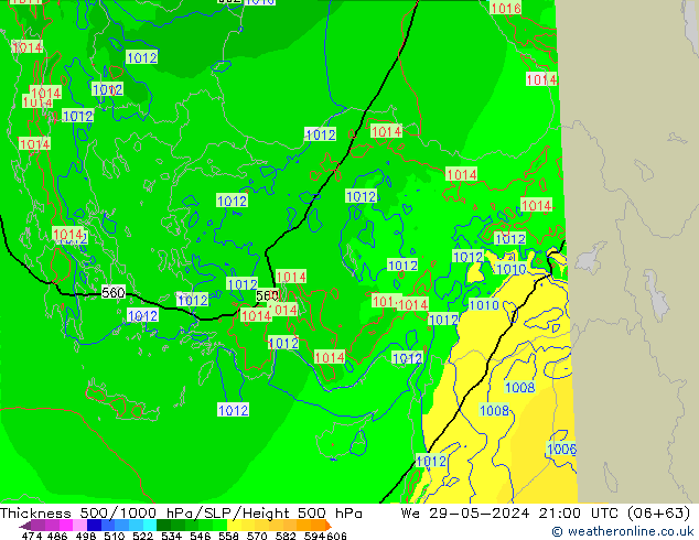 Dikte 500-1000hPa Arpege-eu wo 29.05.2024 21 UTC