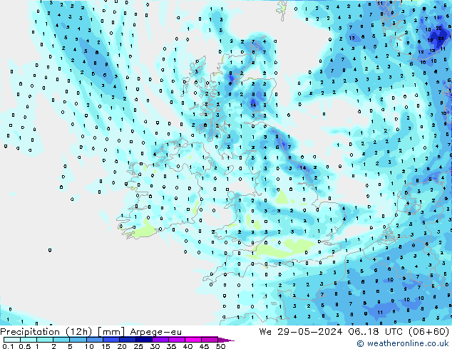 Yağış (12h) Arpege-eu Çar 29.05.2024 18 UTC