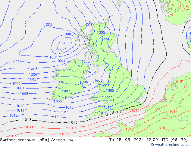 Surface pressure Arpege-eu Tu 28.05.2024 12 UTC