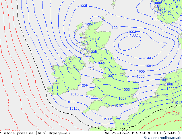 Surface pressure Arpege-eu We 29.05.2024 09 UTC