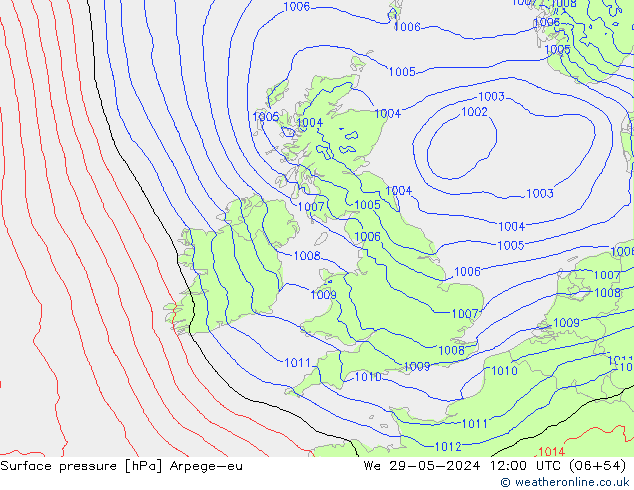 Atmosférický tlak Arpege-eu St 29.05.2024 12 UTC