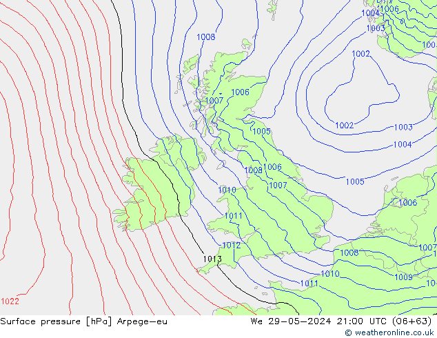 Presión superficial Arpege-eu mié 29.05.2024 21 UTC