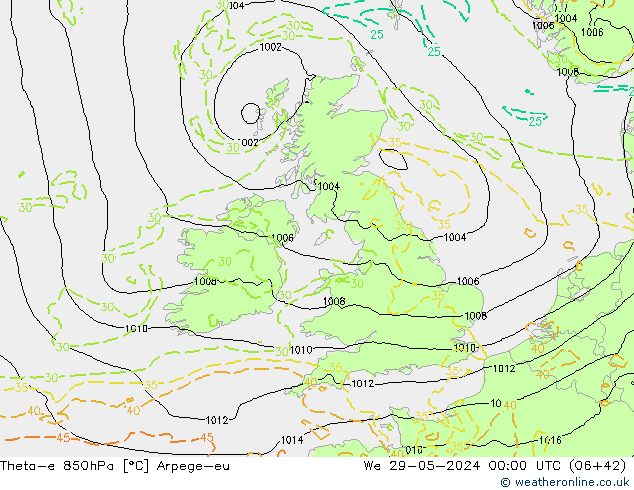 Theta-e 850hPa Arpege-eu St 29.05.2024 00 UTC