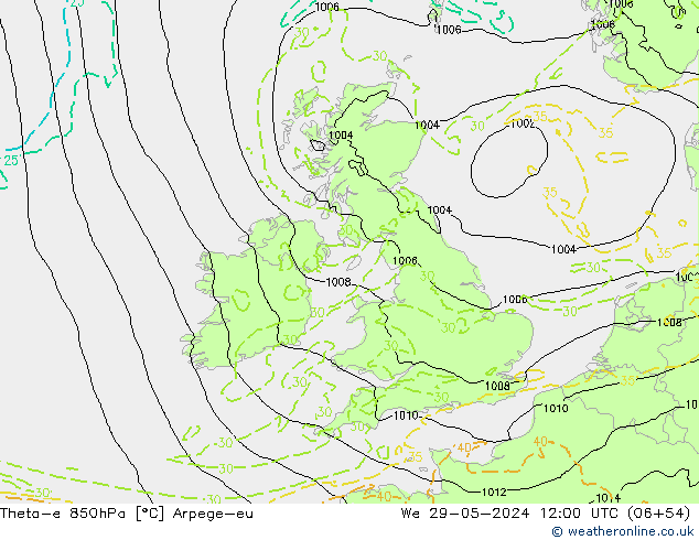 Theta-e 850hPa Arpege-eu mer 29.05.2024 12 UTC