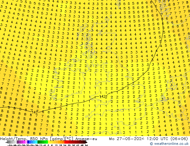 Height/Temp. 850 hPa Arpege-eu Mo 27.05.2024 12 UTC