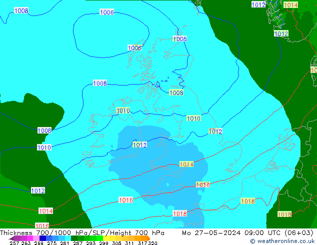 Thck 700-1000 hPa Arpege-eu Po 27.05.2024 09 UTC