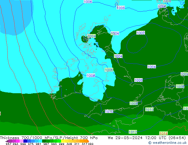 Espesor 700-1000 hPa Arpege-eu mié 29.05.2024 12 UTC