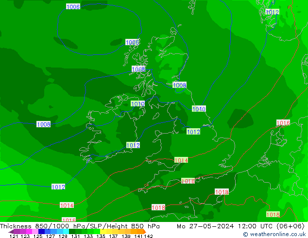 Thck 850-1000 hPa Arpege-eu Mo 27.05.2024 12 UTC