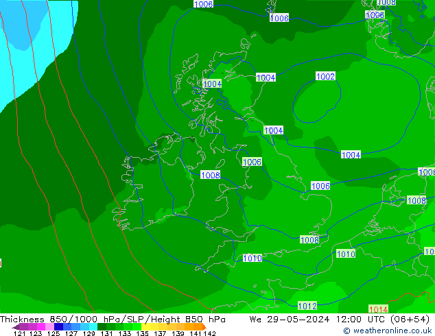 Thck 850-1000 hPa Arpege-eu We 29.05.2024 12 UTC