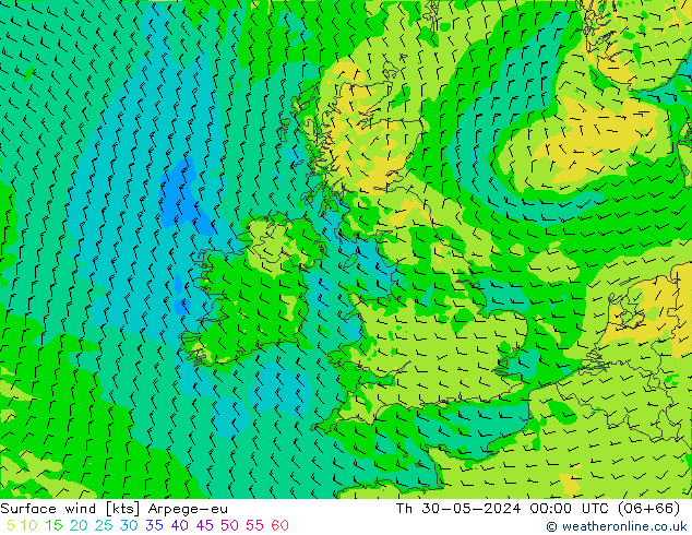 Viento 10 m Arpege-eu jue 30.05.2024 00 UTC