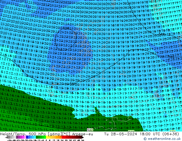 Geop./Temp. 500 hPa Arpege-eu mar 28.05.2024 18 UTC