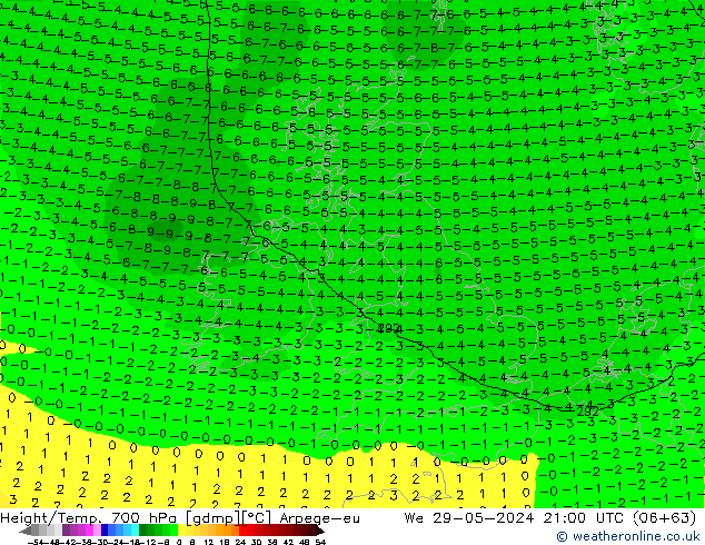 Height/Temp. 700 hPa Arpege-eu We 29.05.2024 21 UTC