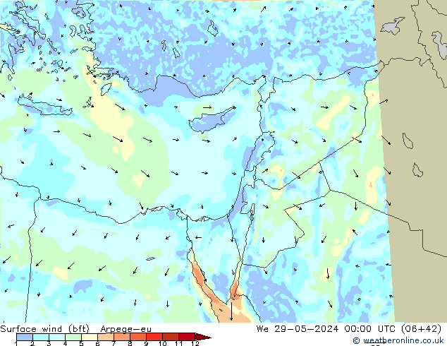 Surface wind (bft) Arpege-eu We 29.05.2024 00 UTC