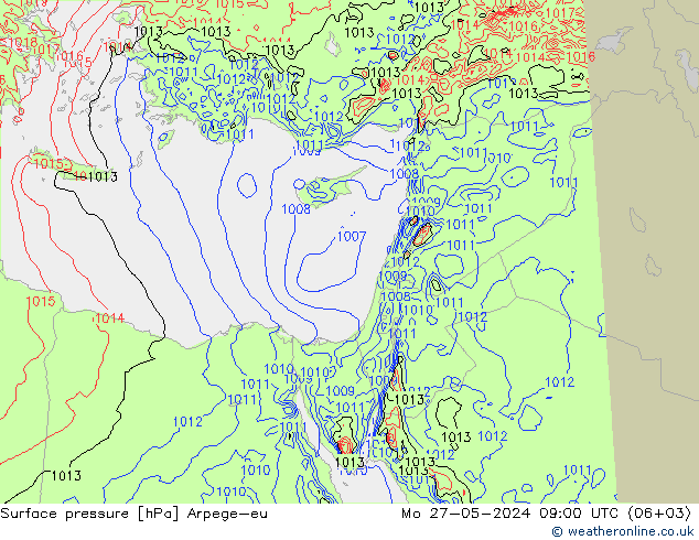 Surface pressure Arpege-eu Mo 27.05.2024 09 UTC